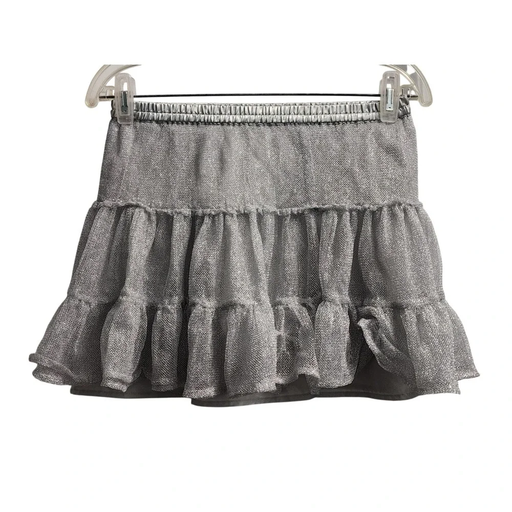 Old‎ Navy Kids Girls Silver Sparkle Tiered Ruffle Skirt Size S